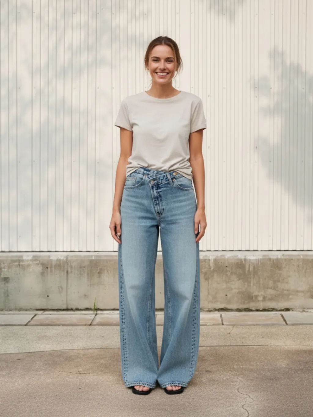 Women's Light Blue Skate Jeans with Asymmetric Fly