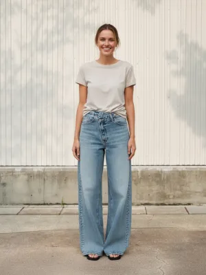 Women's Light Blue Skate Jeans with Asymmetric Fly — view 1