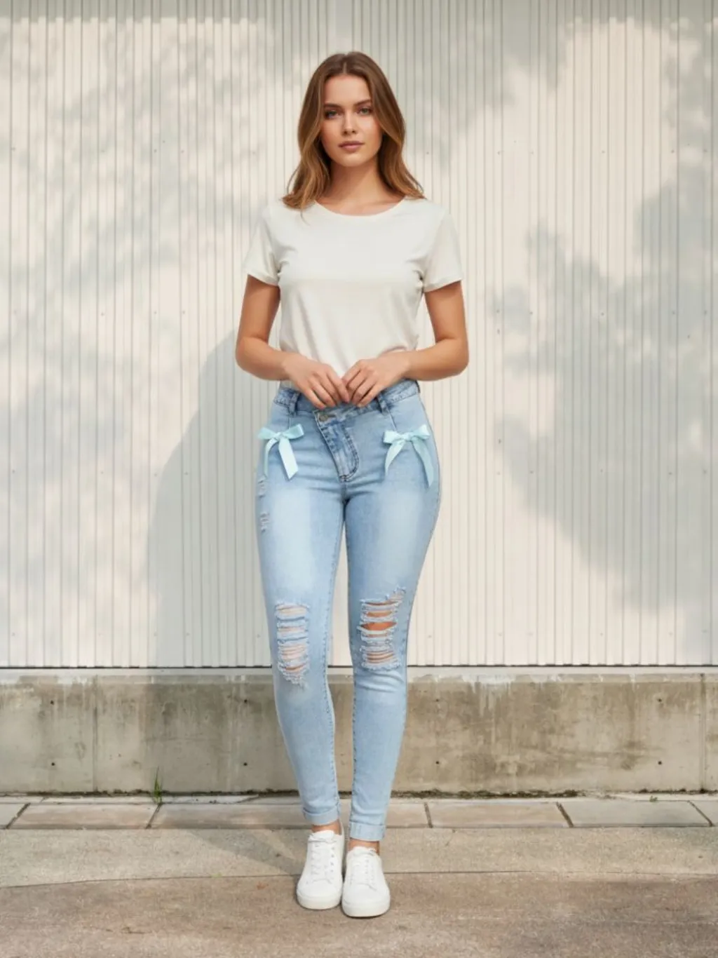 Women's Light Blue Slim Jeans, Original Details