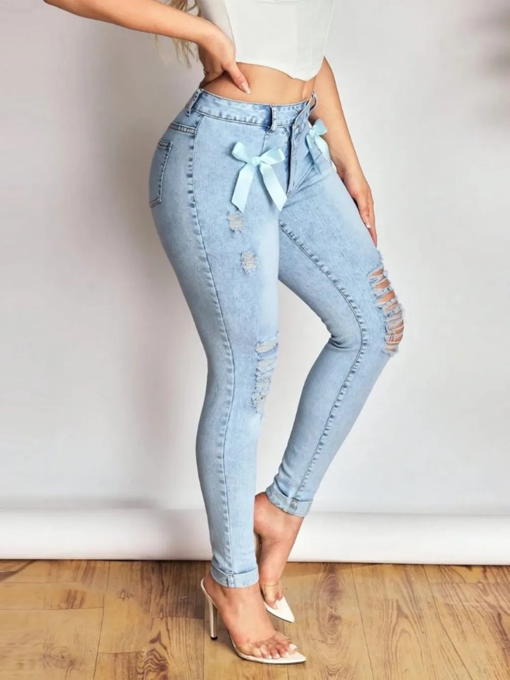 Women's Light Blue Slim Jeans, Original Details — quality denim, made to last