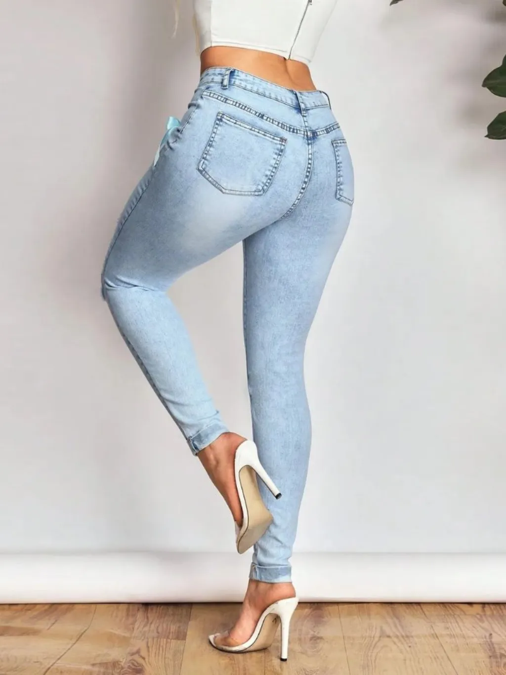 Women's Light Blue Slim Jeans, Original Details — endless ways to style it