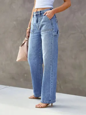 Women's Light Blue Utility Straight-Leg Jeans — view 3