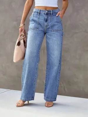 Women's Light Blue Utility Straight-Leg Jeans — view 4