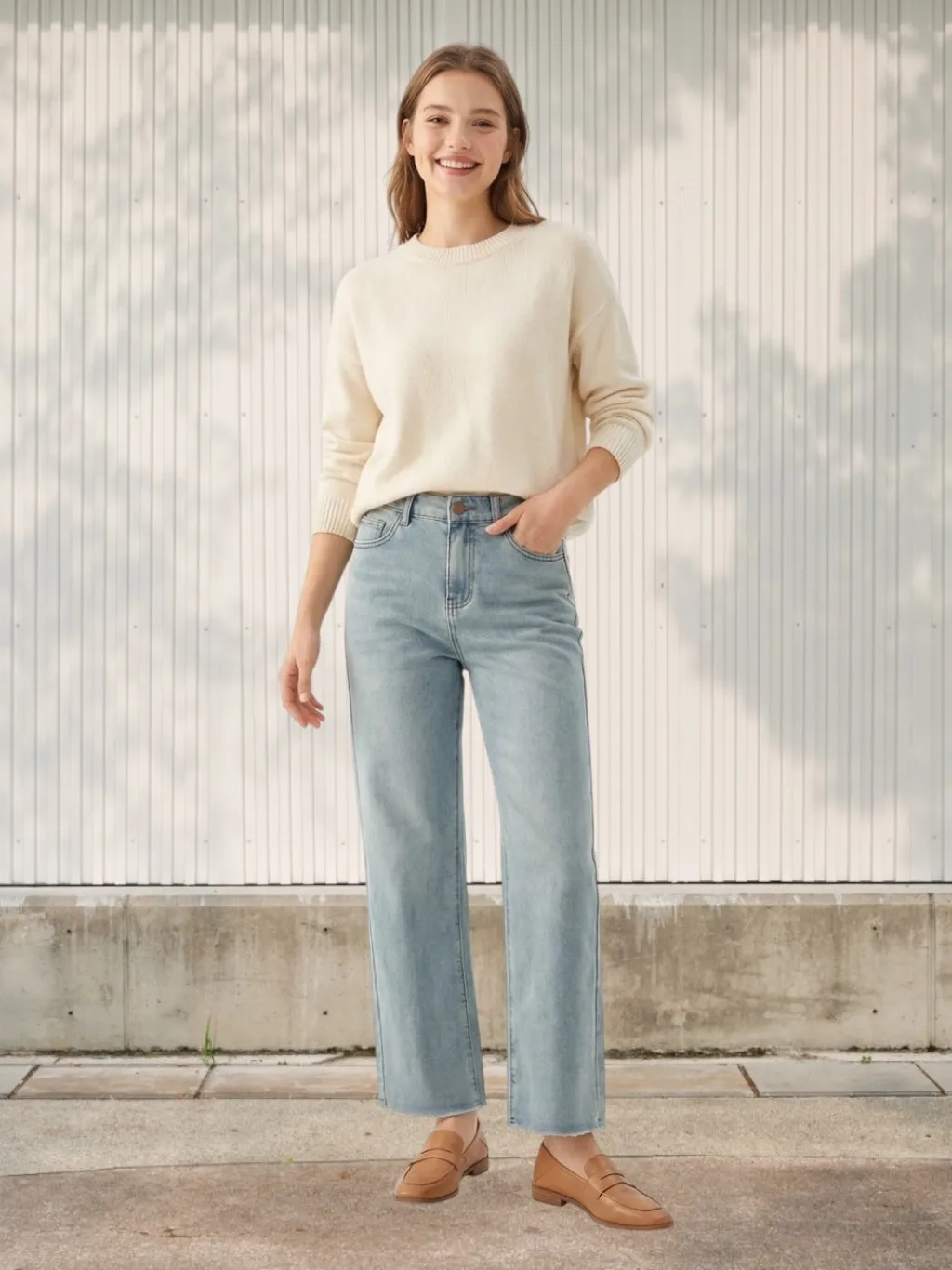 Women's Light Blue High-Waisted Wide-Leg 7/8 Jeans