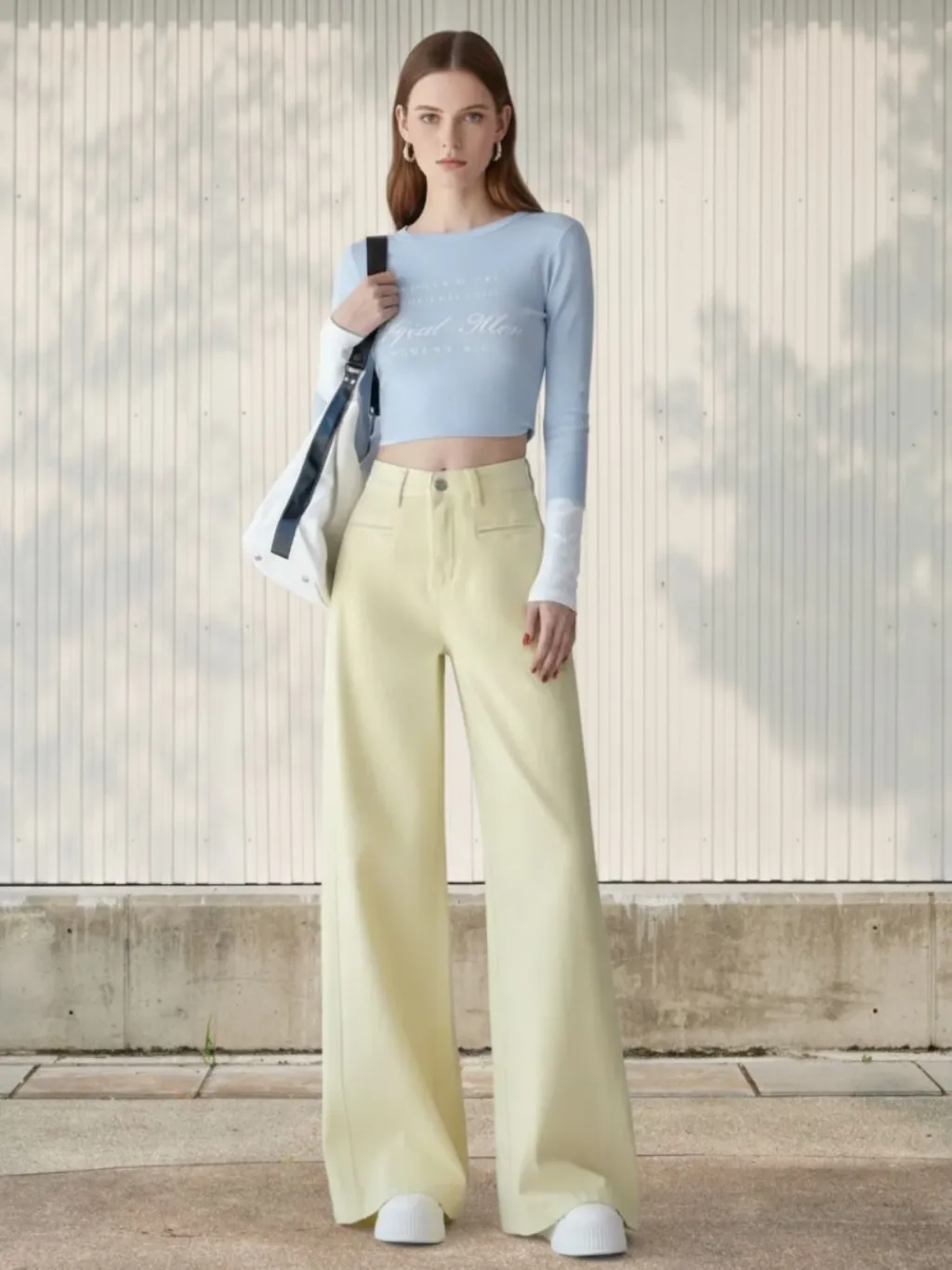 Women's Light Yellow Palazzo Wide-Leg Jeans