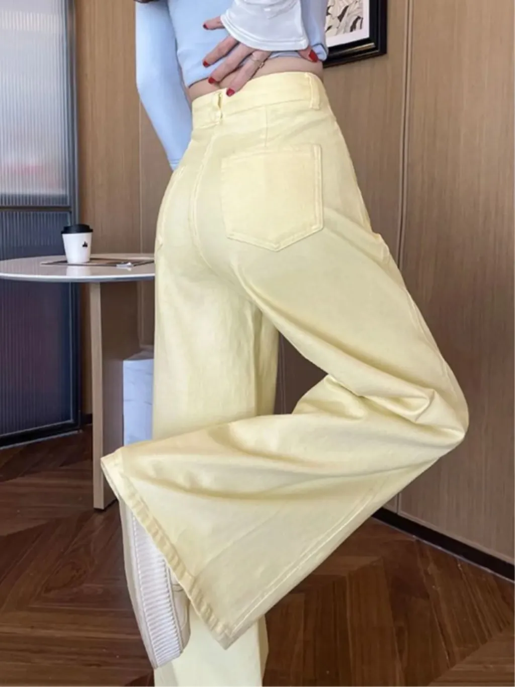 Women's Light Yellow Palazzo Wide-Leg Jeans — quality denim, made to last