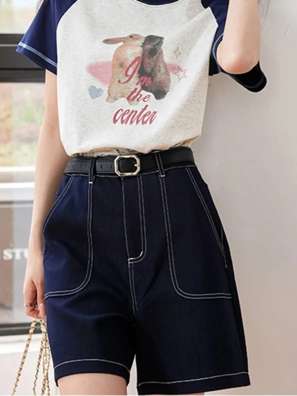 Women's Long Raw Denim Shorts with Contrast Stitching — quality denim, made to last