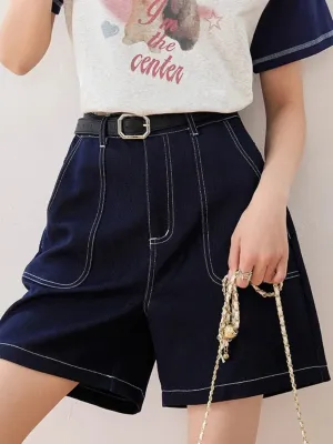 Women's Long Raw Denim Shorts with Contrast Stitching — view 4