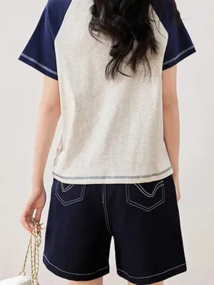Women's Long Raw Denim Shorts with Contrast Stitching — view 5