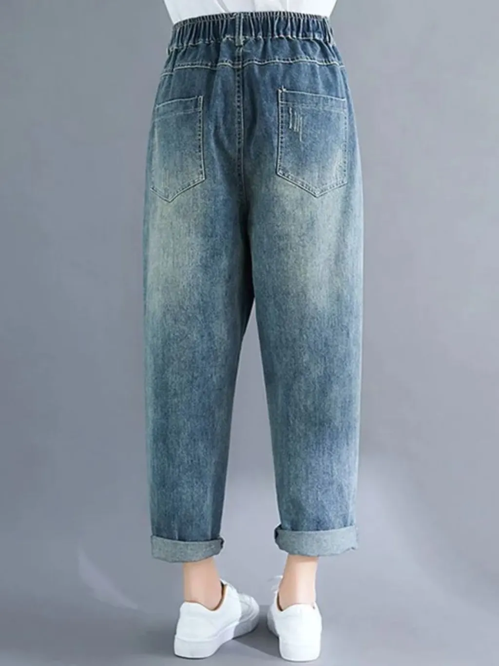 Women's Loose Elastic-Waist Jeans with Colourful Stripes — endless ways to style it