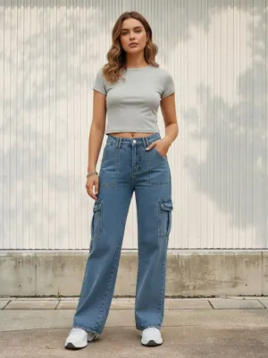 Women's Loose Light Denim Cargo Jeans — view 1