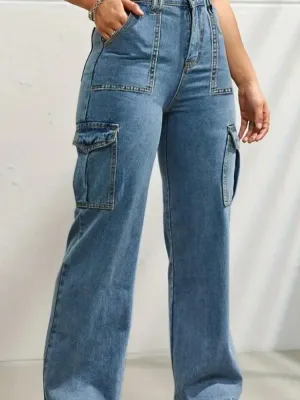 Women's Loose Light Denim Cargo Jeans — view 4