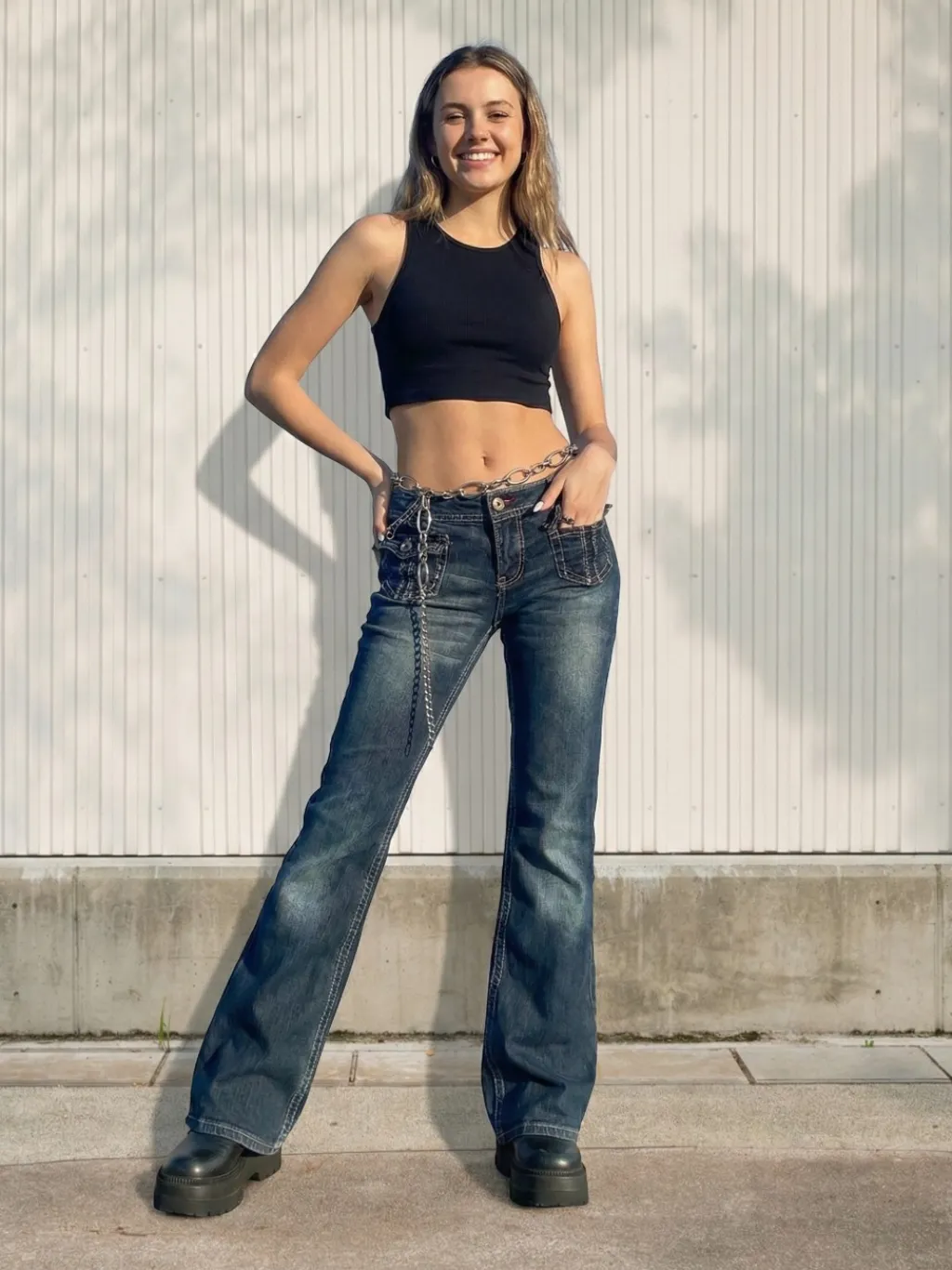 Women's Low-Rise Blue Washed Flare Jeans Y2K