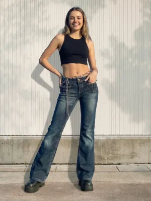 Women's Low-Rise Blue Washed Flare Jeans Y2K — view 1