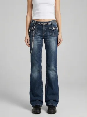 Women's Low-Rise Blue Washed Flare Jeans Y2K — view 6