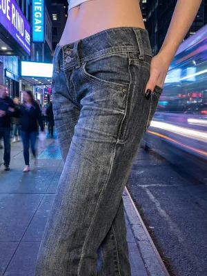 Women's Low-Rise Grey Washed Bootcut Jeans Y2K — view 2