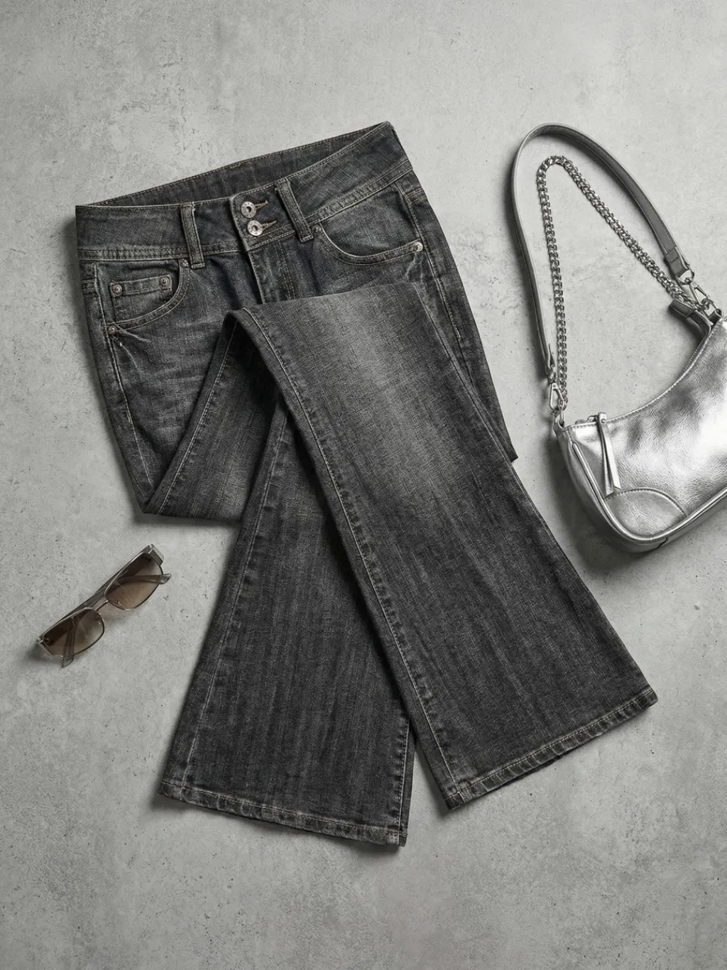 Women's Low-Rise Grey Washed Bootcut Jeans Y2K — quality denim, made to last
