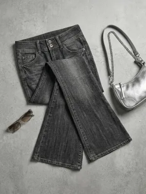 Women's Low-Rise Grey Washed Bootcut Jeans Y2K — view 3