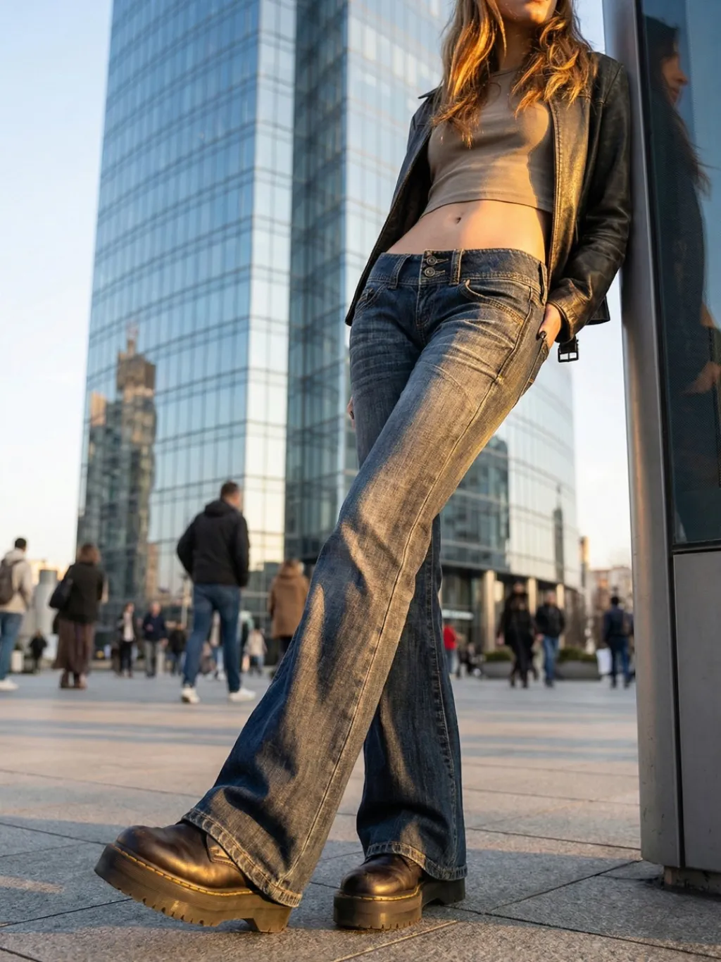 Women's Low-Rise Grey Washed Bootcut Jeans Y2K — endless ways to style it