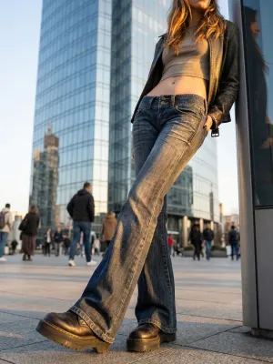 Women's Low-Rise Grey Washed Bootcut Jeans Y2K — view 4