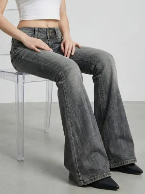 Women's Low-Rise Grey Washed Bootcut Jeans Y2K — view 5
