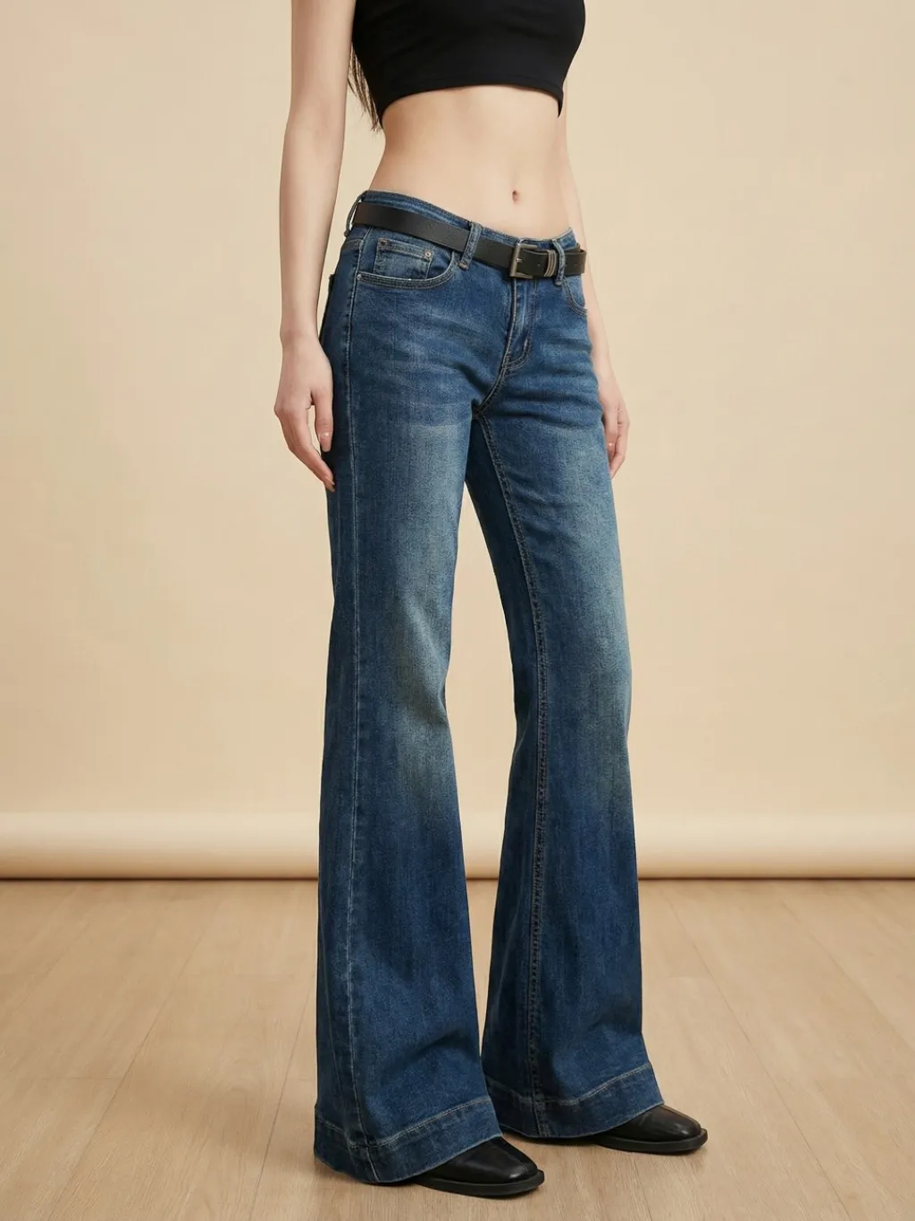 Women's Low-Rise Wide Blue Washed Flare Jeans — a pair designed to be worn everywhere