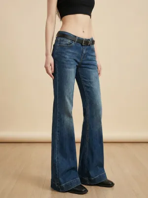 Women's Low-Rise Wide Blue Washed Flare Jeans — view 2