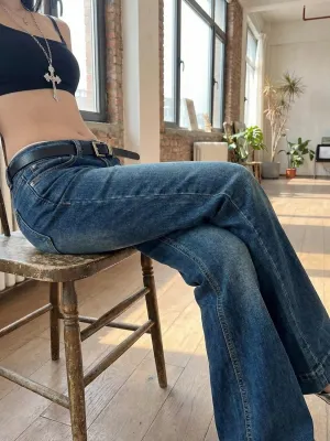 Women's Low-Rise Wide Blue Washed Flare Jeans — view 5