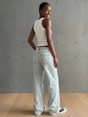 Women's Low-Rise Wide-Leg Light Blue Washed Vintage Jeans — view 5
