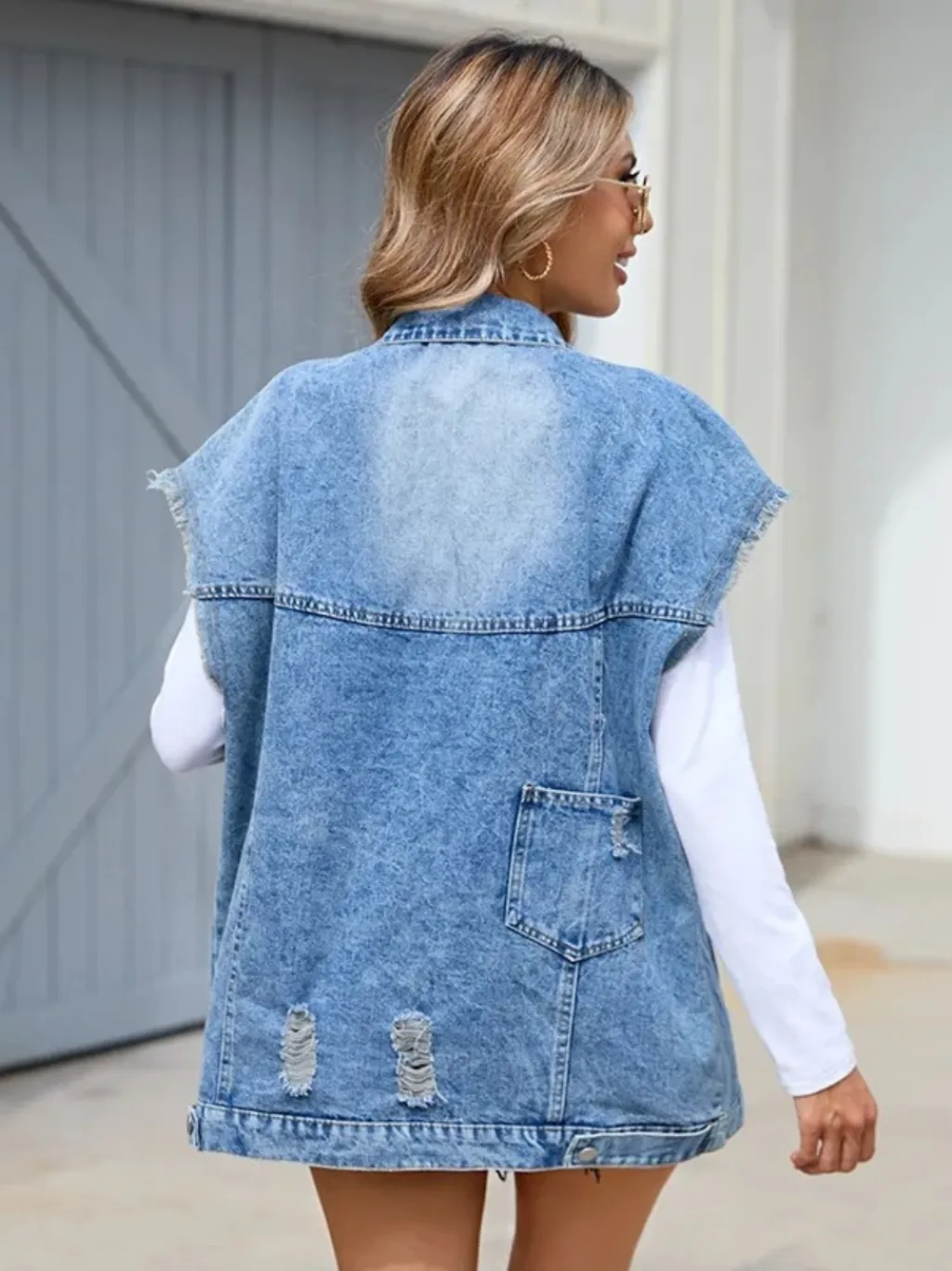 Women's Oversized Light Blue Sleeveless Denim Jacket — quality denim, made to last