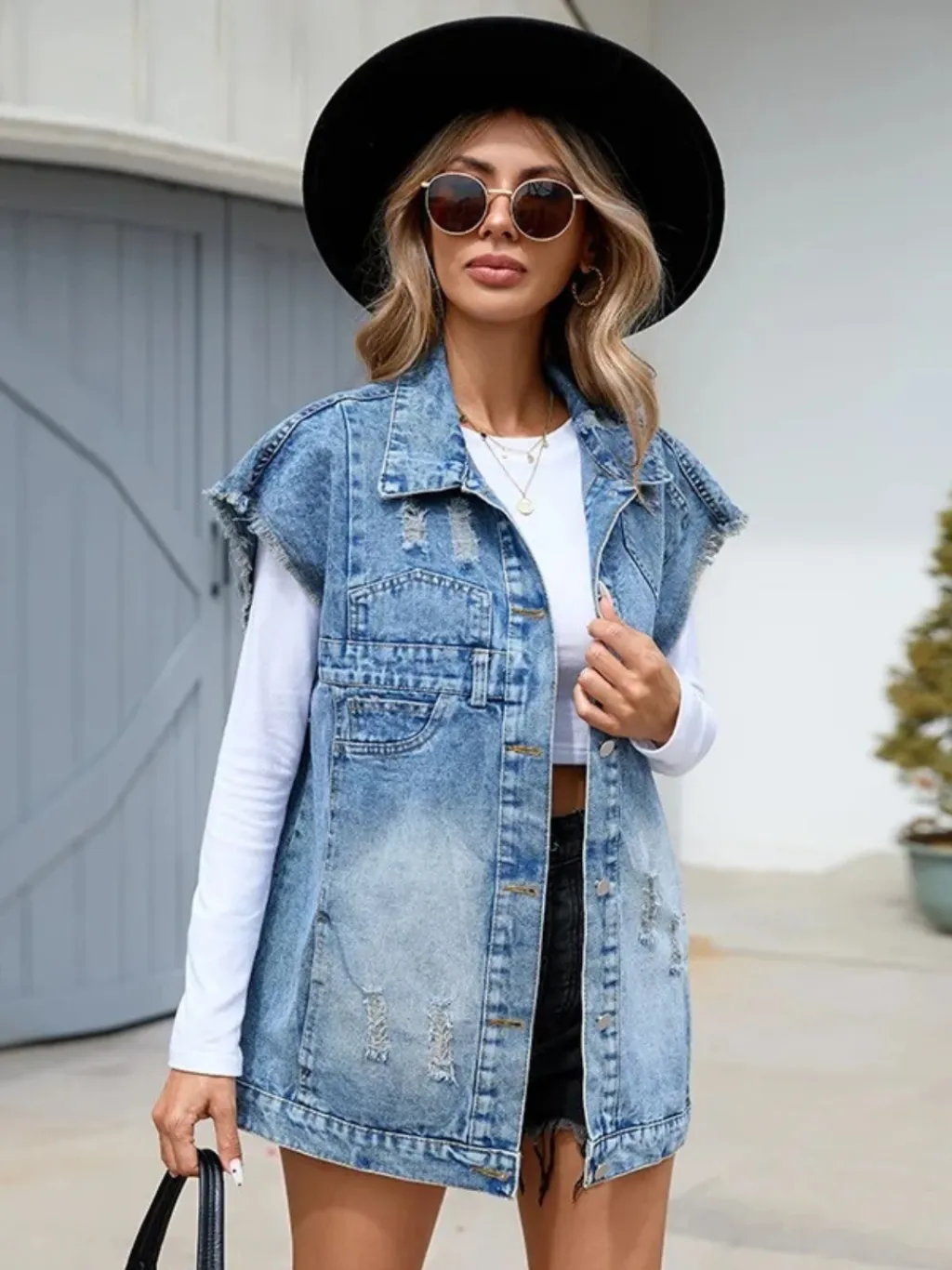 Women's Oversized Light Blue Sleeveless Denim Jacket — endless ways to style it