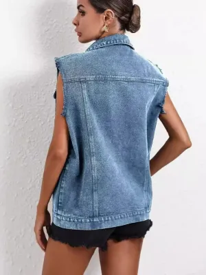 Women's Oversized Sleeveless Denim Jacket — view 4