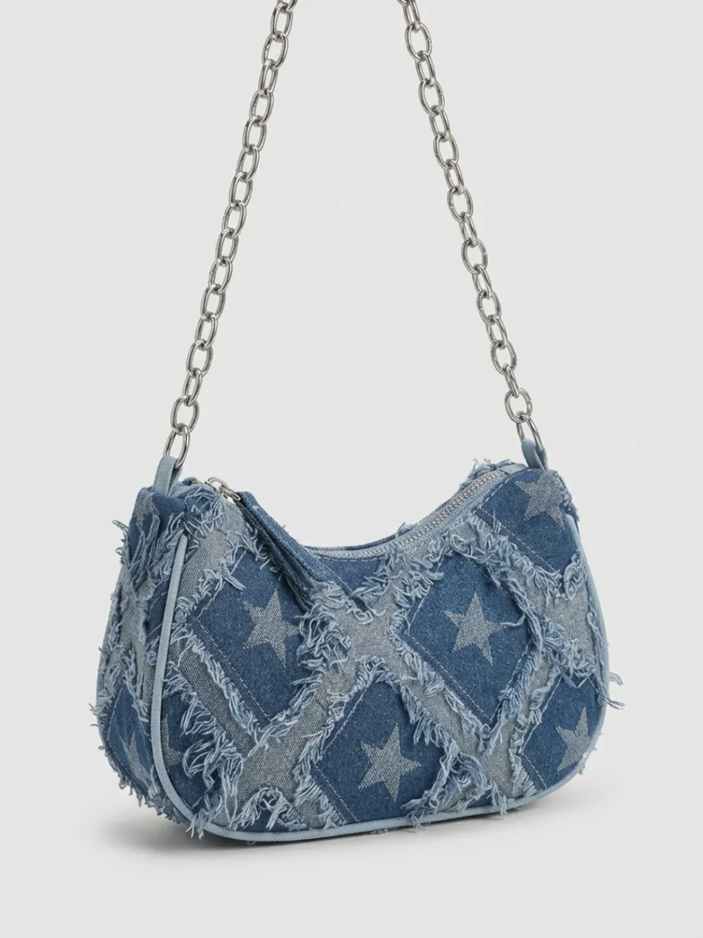 Women's Patchwork Denim Shoulder Bag with Star Motif & Chain — endless ways to style it