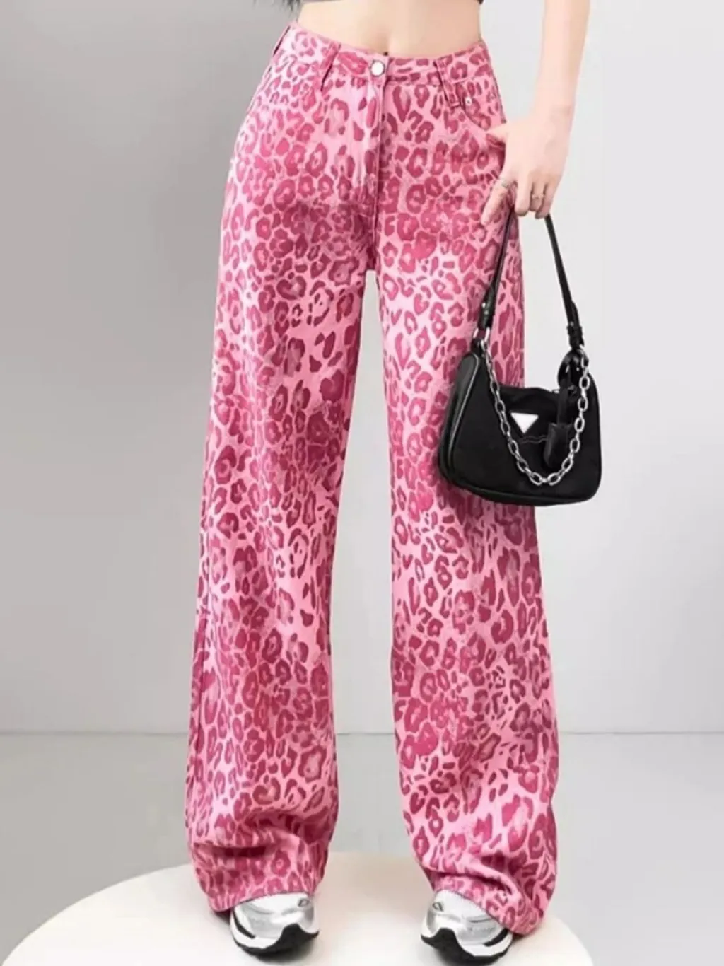 Women's Pink Leopard Print Wide-Leg Jeans — a pair designed to be worn everywhere