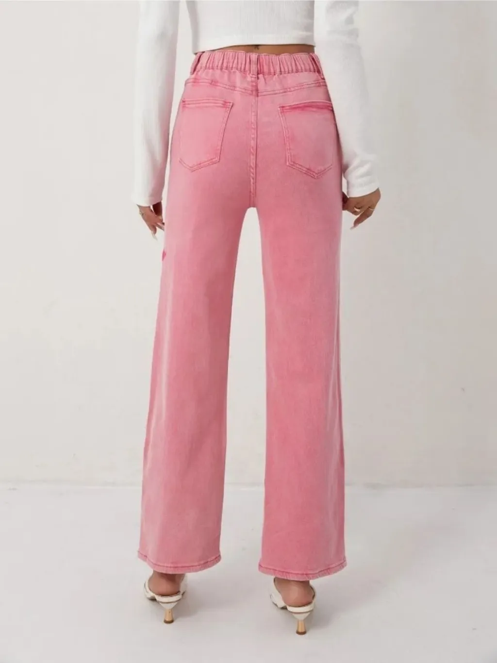Women's Pink Star Print High-Waisted Wide-Leg Jeans — endless ways to style it