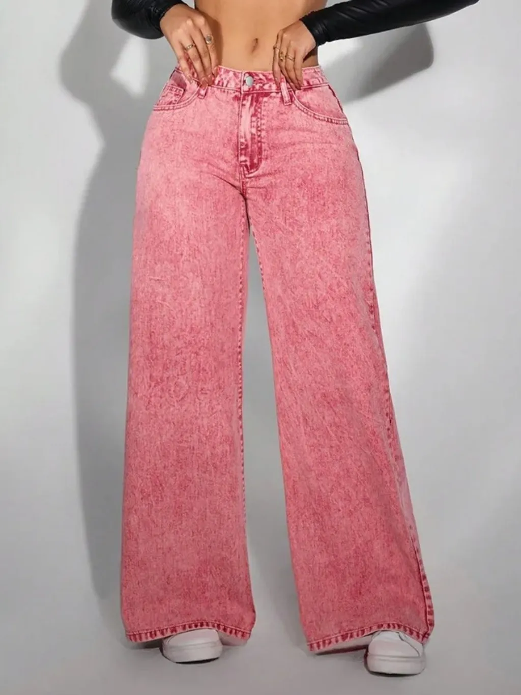 Women's Pink Washed High-Waisted Wide-Leg Jeans — a pair designed to be worn everywhere