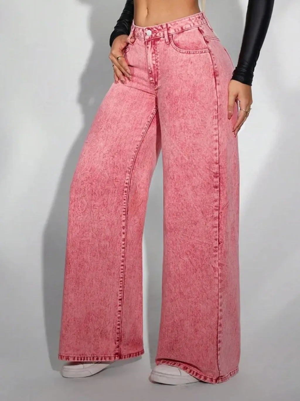 Women's Pink Washed High-Waisted Wide-Leg Jeans — quality denim, made to last