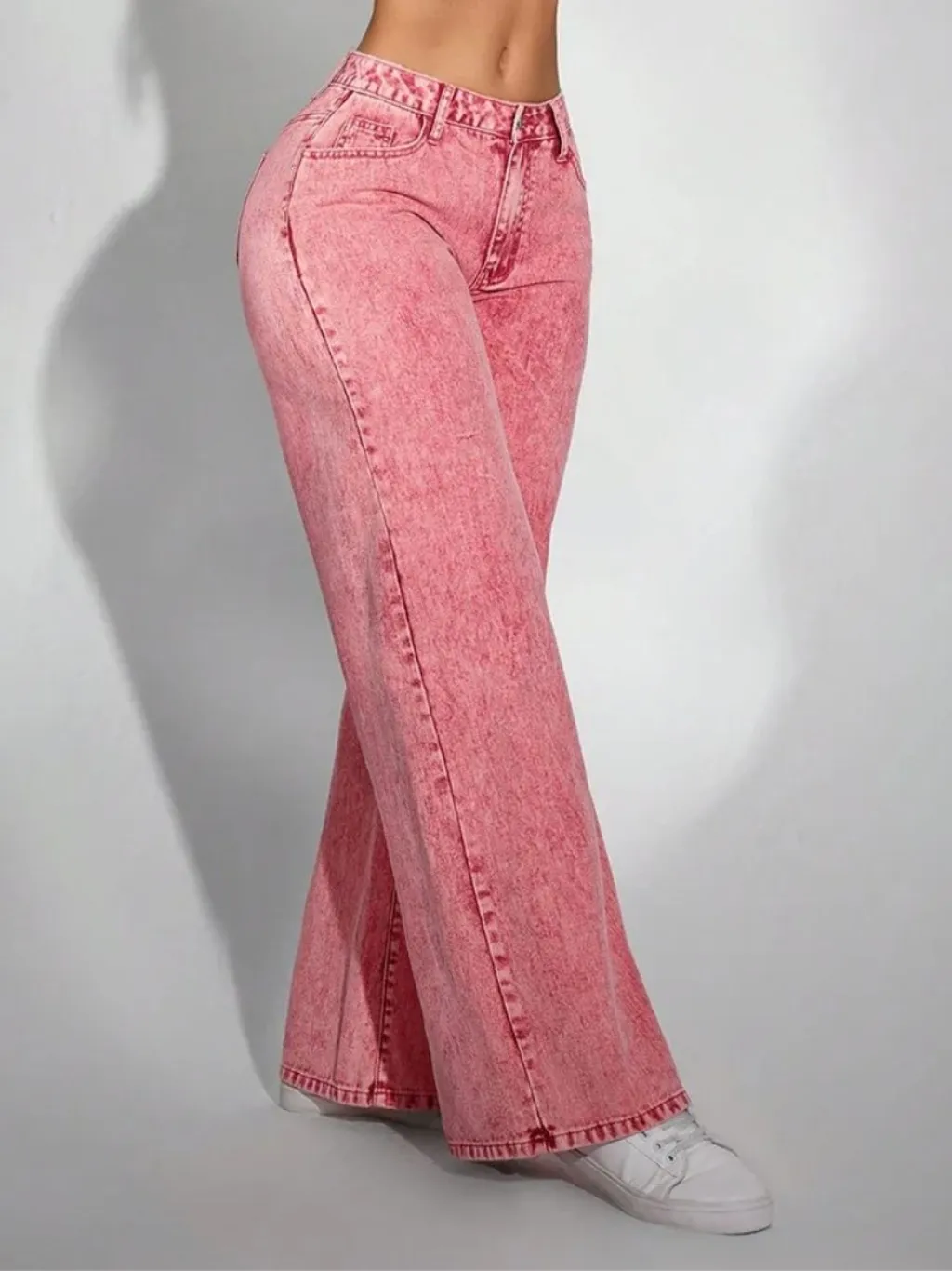 Women's Pink Washed High-Waisted Wide-Leg Jeans — endless ways to style it