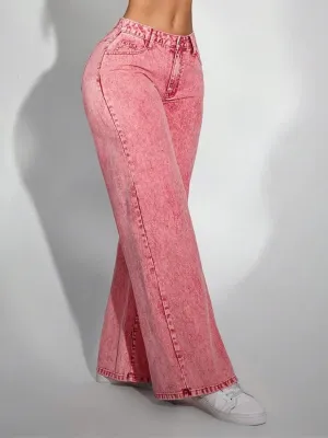 Women's Pink Washed High-Waisted Wide-Leg Jeans — view 4