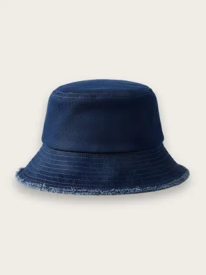 Women's Plain Blue Frayed Denim Bucket Hat — view 5