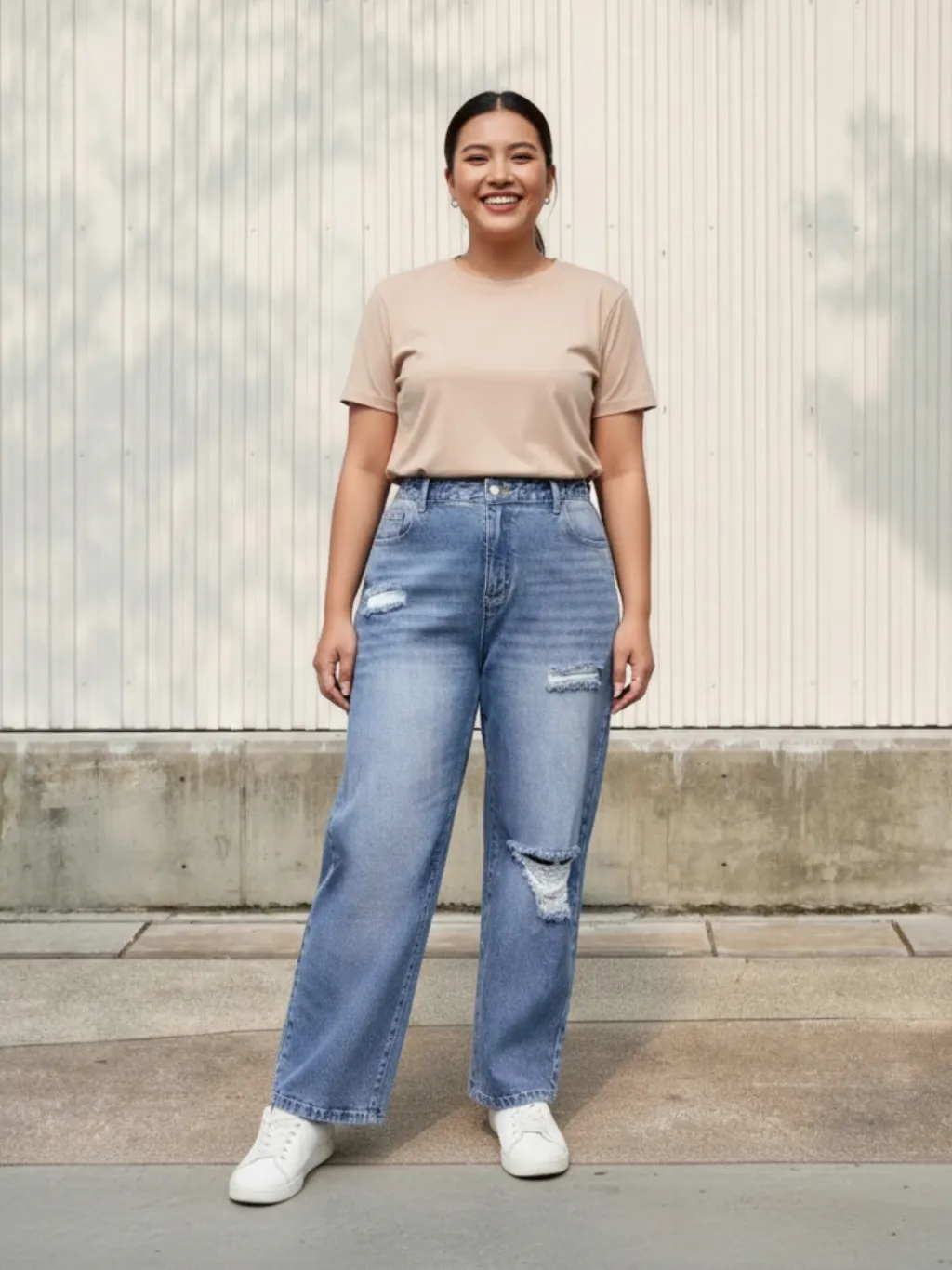 Women's Plus Size Blue Distressed Denim Jeans