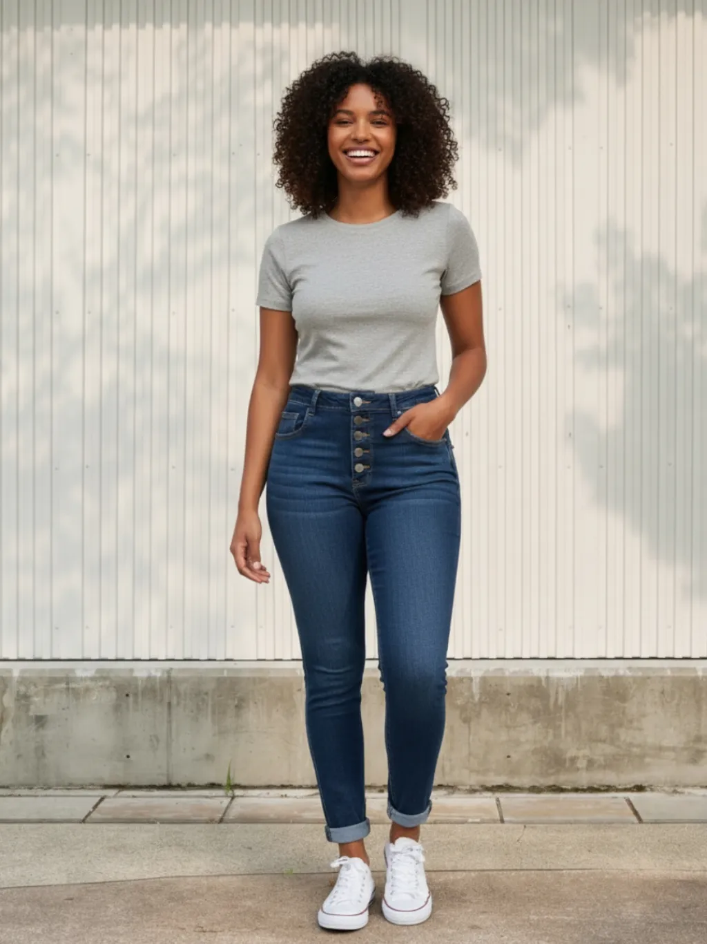 Women's Plus Size Dark Blue High-Waisted Jeans