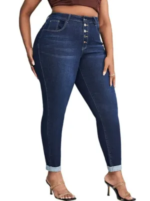 Women's Plus Size Dark Blue High-Waisted Jeans — view 3