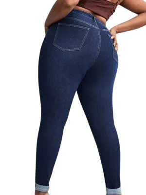 Women's Plus Size Dark Blue High-Waisted Jeans — view 4