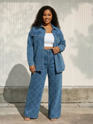 Women's Plus Size Denim Set with Diamond Motif — view 1