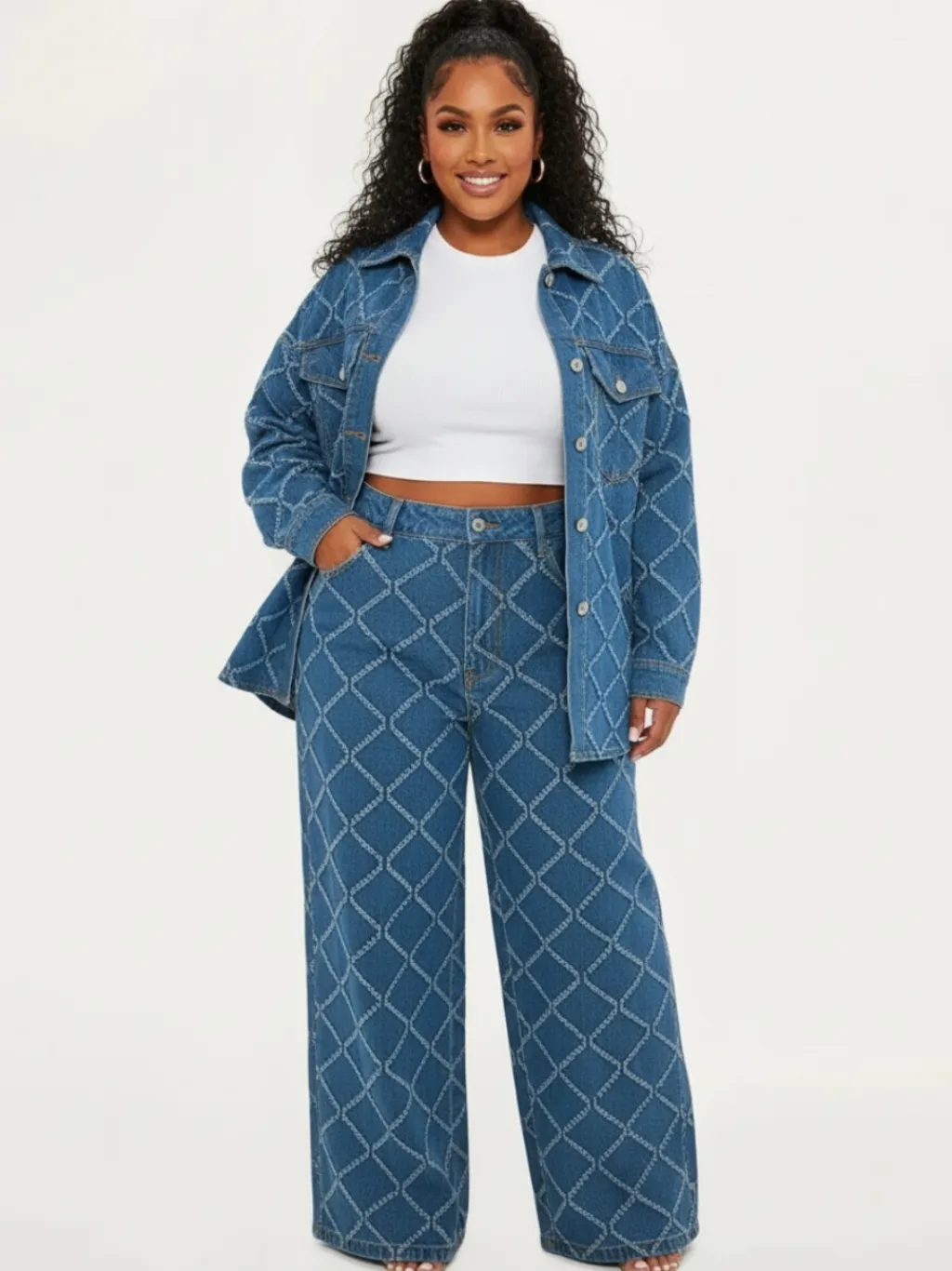 Women's Plus Size Denim Set with Diamond Motif — a pair designed to be worn everywhere