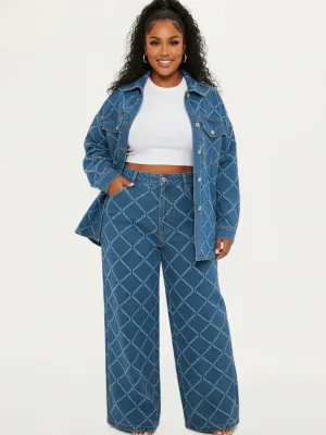 Women's Plus Size Denim Set with Diamond Motif — view 2