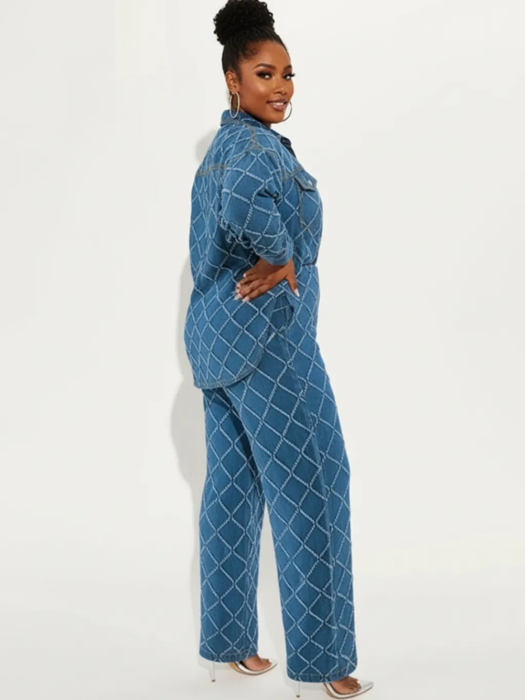 Women's Plus Size Denim Set with Diamond Motif — quality denim, made to last