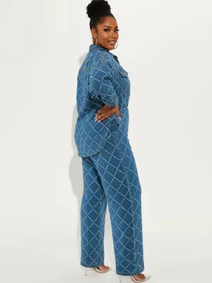 Women's Plus Size Denim Set with Diamond Motif — view 3
