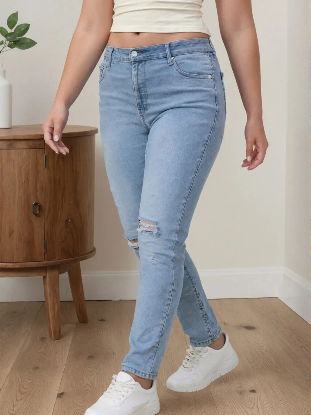 Women's Plus Size Light Blue Ripped Slim Jeans — quality denim, made to last